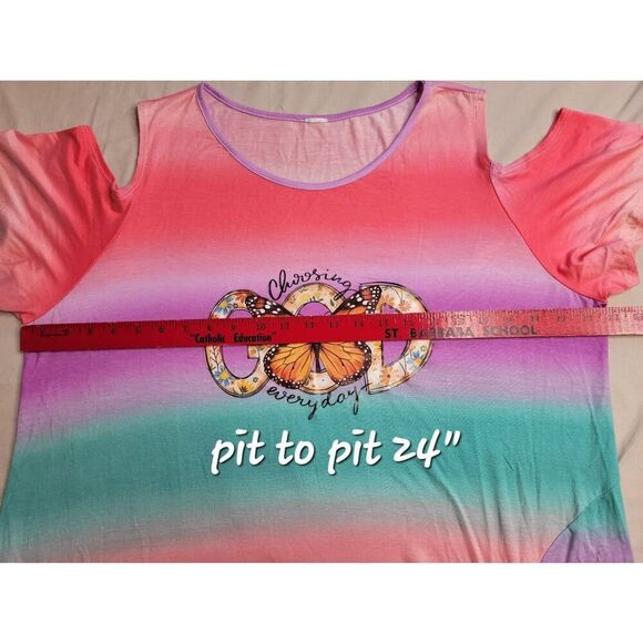 Christian God plus size God top women's rainbow cold shoulder 2x  trendy 22 - Picture 4 of 6